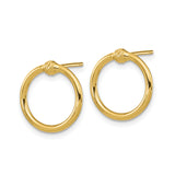 10k Yellow Gold Stud Earrings with Open Circle and Textured Knot Design