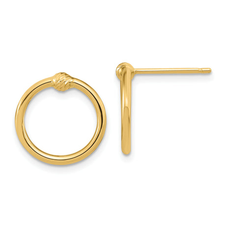 10k Yellow Gold Stud Earrings with Open Circle and Textured Knot Design