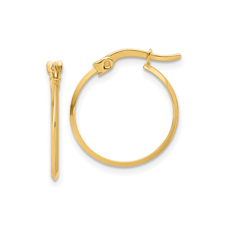 10k Yellow Gold Hoop Earrings, Polished Thin Round Style with Hinged Snap Back Closure