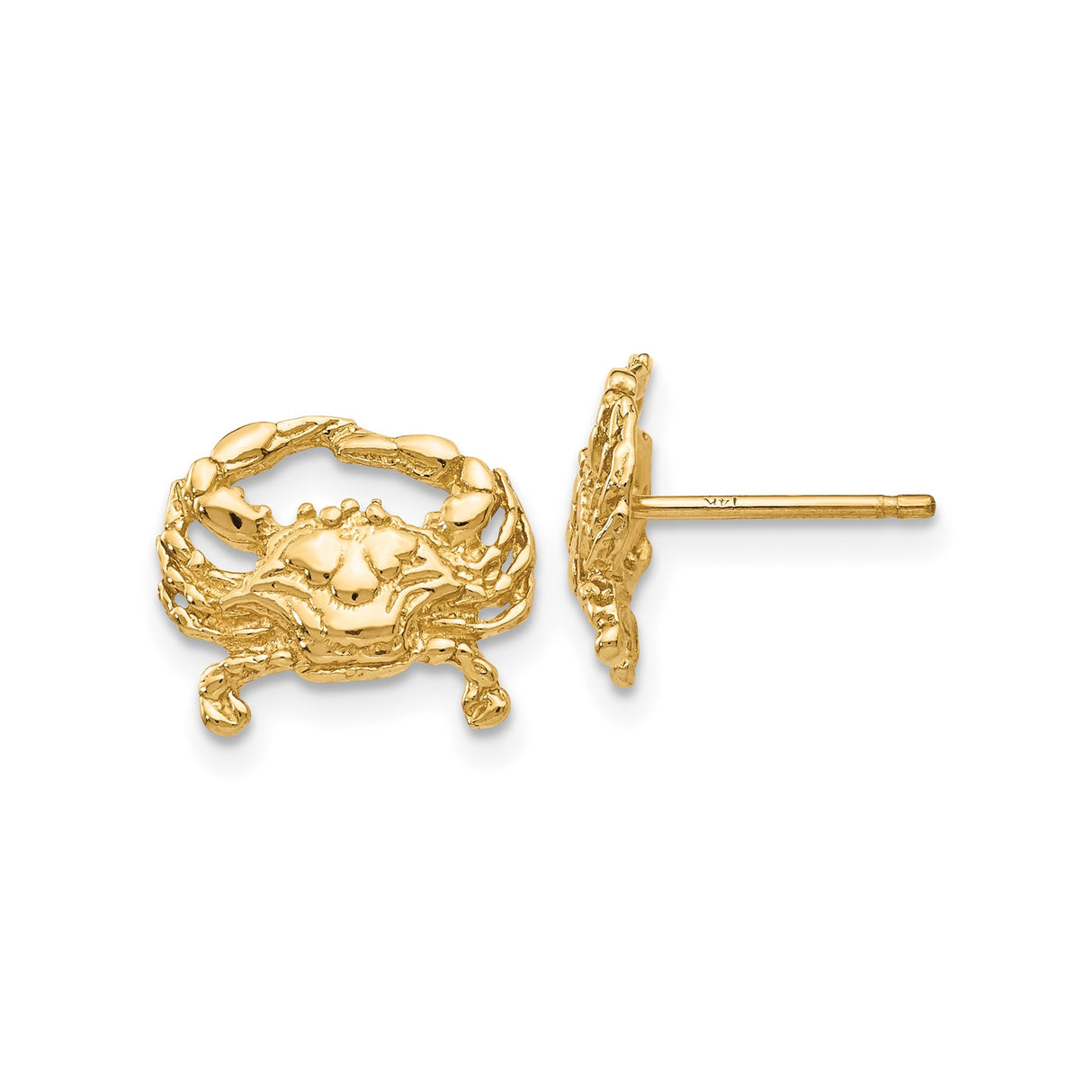 10k Yellow Gold Crab Stud Earrings, Nautical Zodiac Cancer Sign Jewelry for Women
