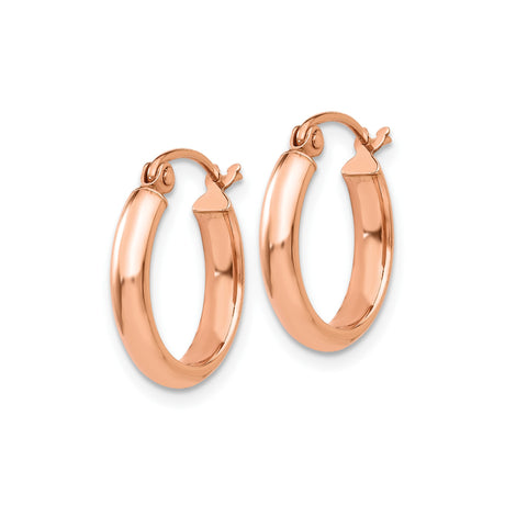 10k Rose Gold Hoop Earrings, Classic Round Polished Hoops with Hinged Closure for Women