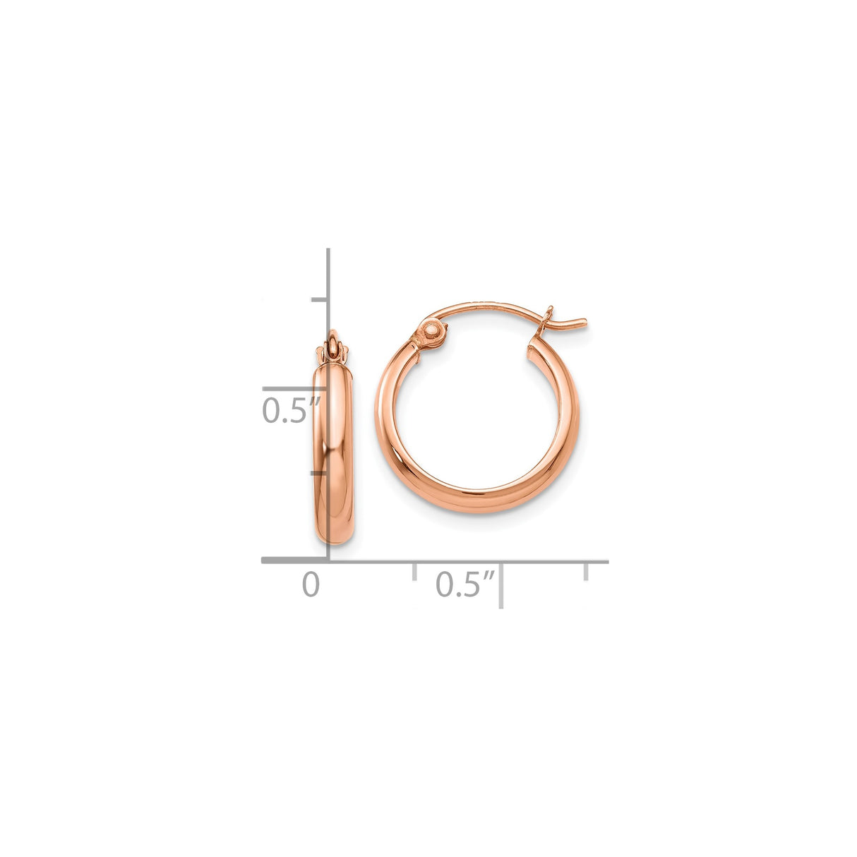 10k Rose Gold Hoop Earrings, Classic Round Polished Hoops with Hinged Closure for Women
