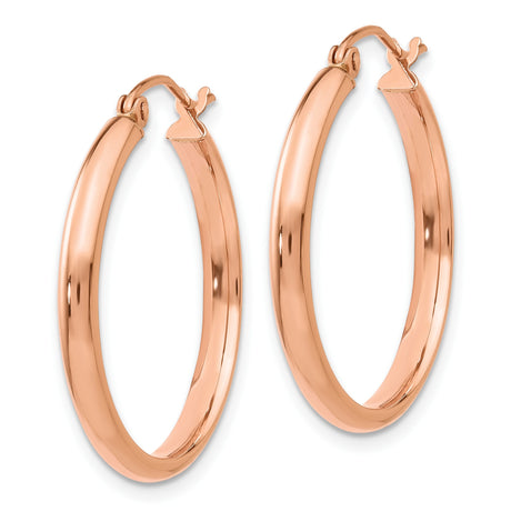 10k Rose Gold Hoop Earrings, Lightweight Polished Round Design with Hinged Snap Closure