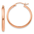 10k Rose Gold Hoop Earrings, Lightweight Polished Round Design with Hinged Snap Closure