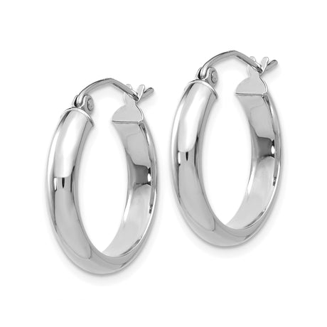 10k White Gold Hoop Earrings, Smooth Polished Finish, Hinged Closure, Lightweight Classic Style
