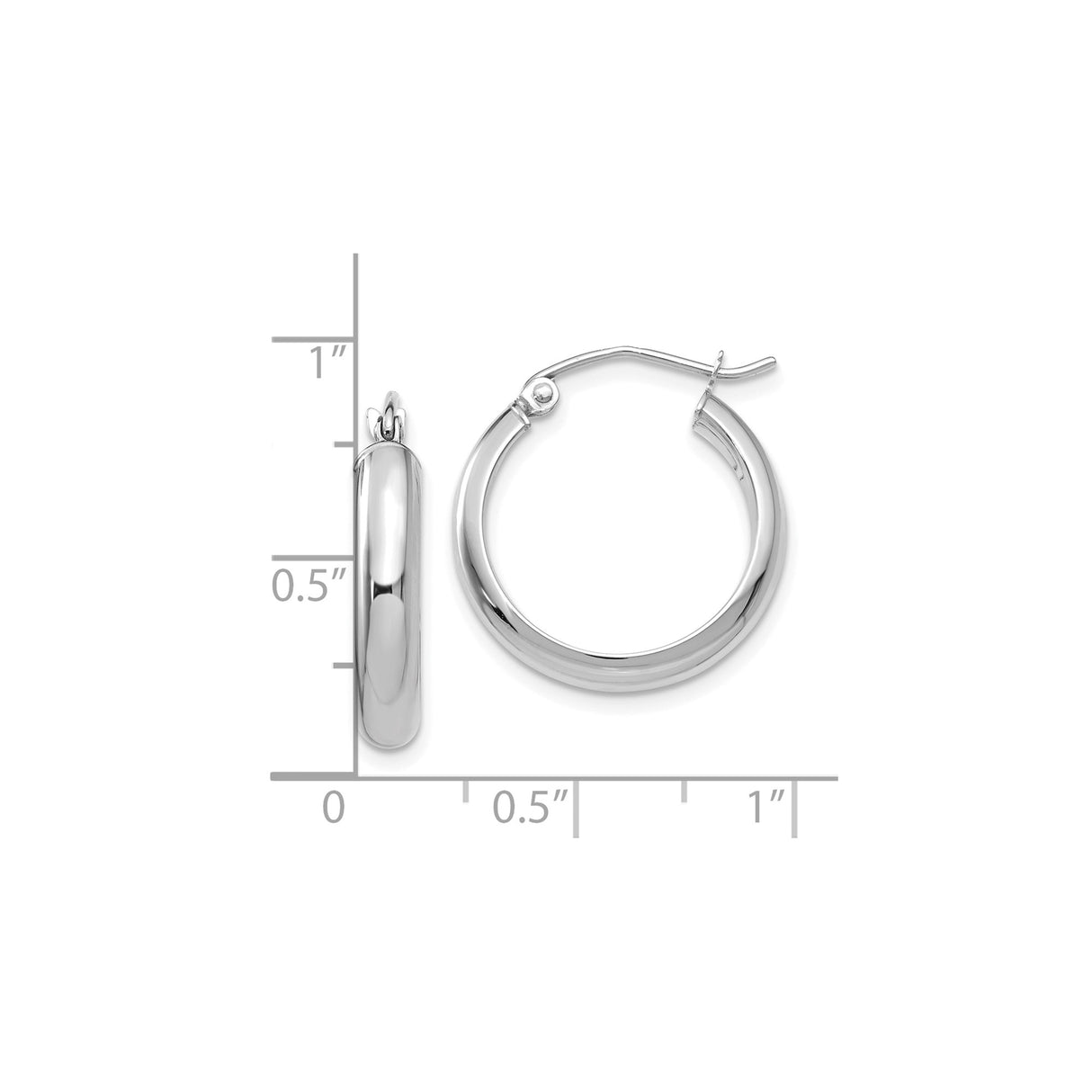 10k White Gold Hoop Earrings, Smooth Polished Finish, Hinged Closure, Lightweight Classic Style