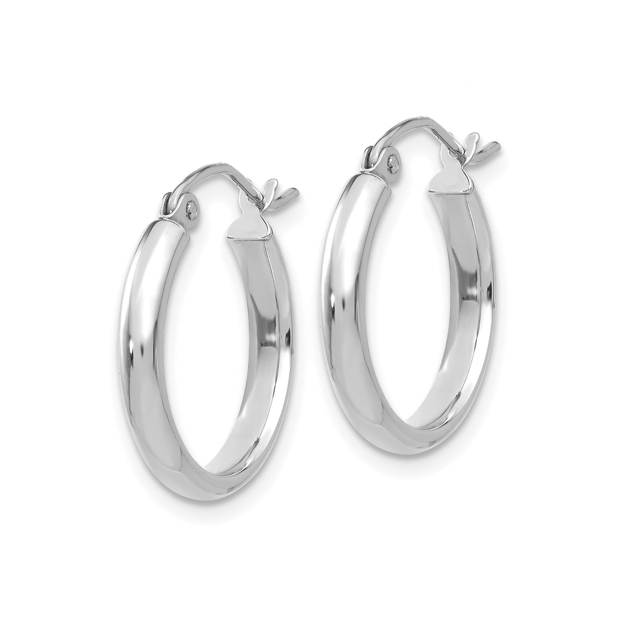 10k White Gold Hoop Earrings with Snap-Back Closure, Polished Minimalist Style for Women