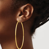 10k Yellow Gold Hoop Earrings, Large Round Lightweight Tube Design, Smooth High Polish Finish