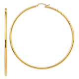 10k Yellow Gold Hoop Earrings, Large Round Lightweight Tube Design, Smooth High Polish Finish