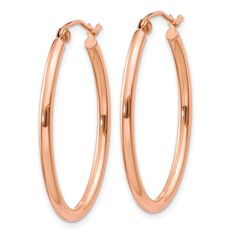 10k Rose Gold Oval Hoop Earrings with Polished Finish and Latch Back Closure