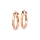 10k Rose Gold Hoop Earrings, Lightweight Polished Tube Design with Latch Back Closure