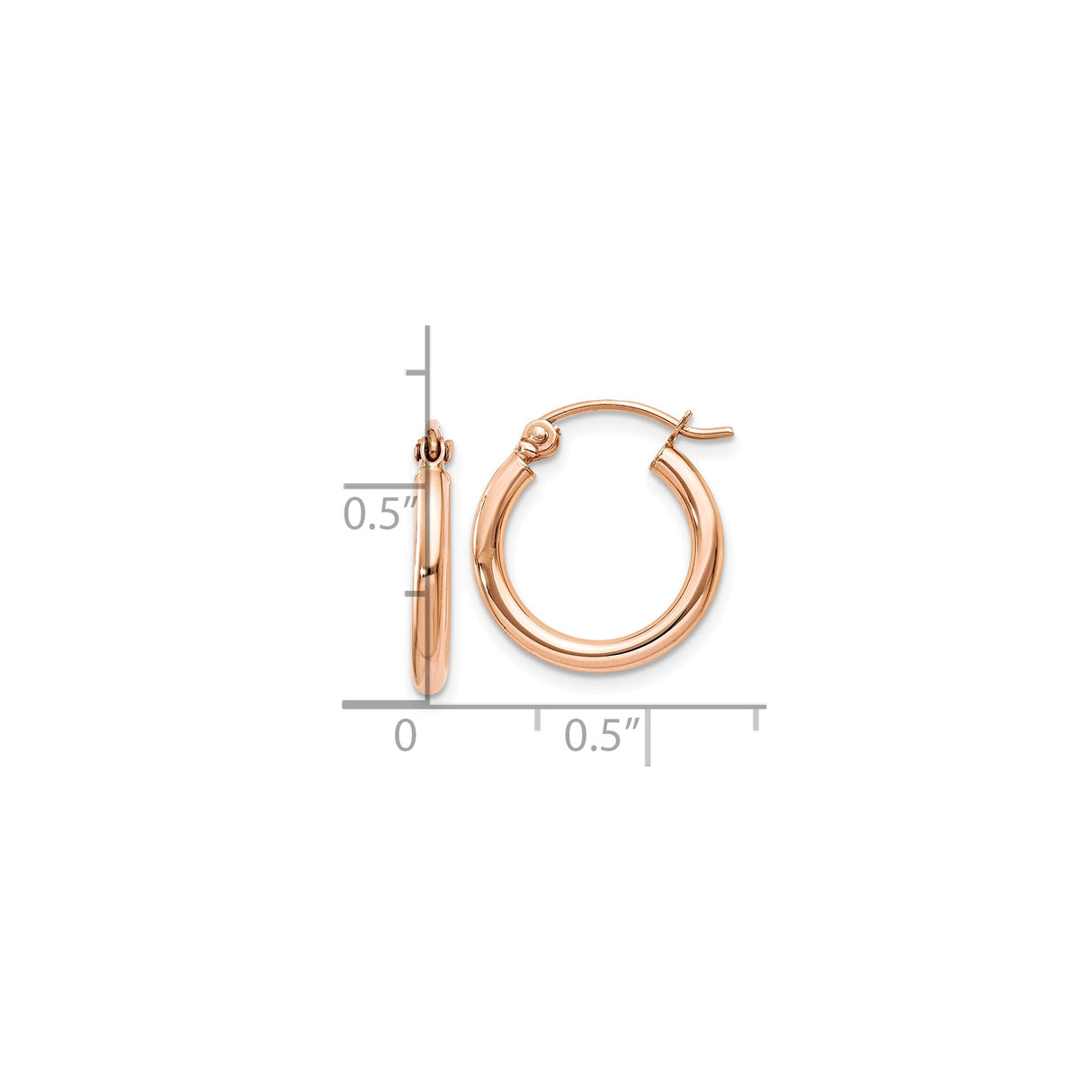 10k Rose Gold Hoop Earrings, Lightweight Polished Tube Design with Latch Back Closure