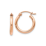 10k Rose Gold Hoop Earrings, Lightweight Polished Tube Design with Latch Back Closure