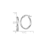 10k White Gold Twisted Oval Hoop Earrings, Polished Modern Lightweight Style
