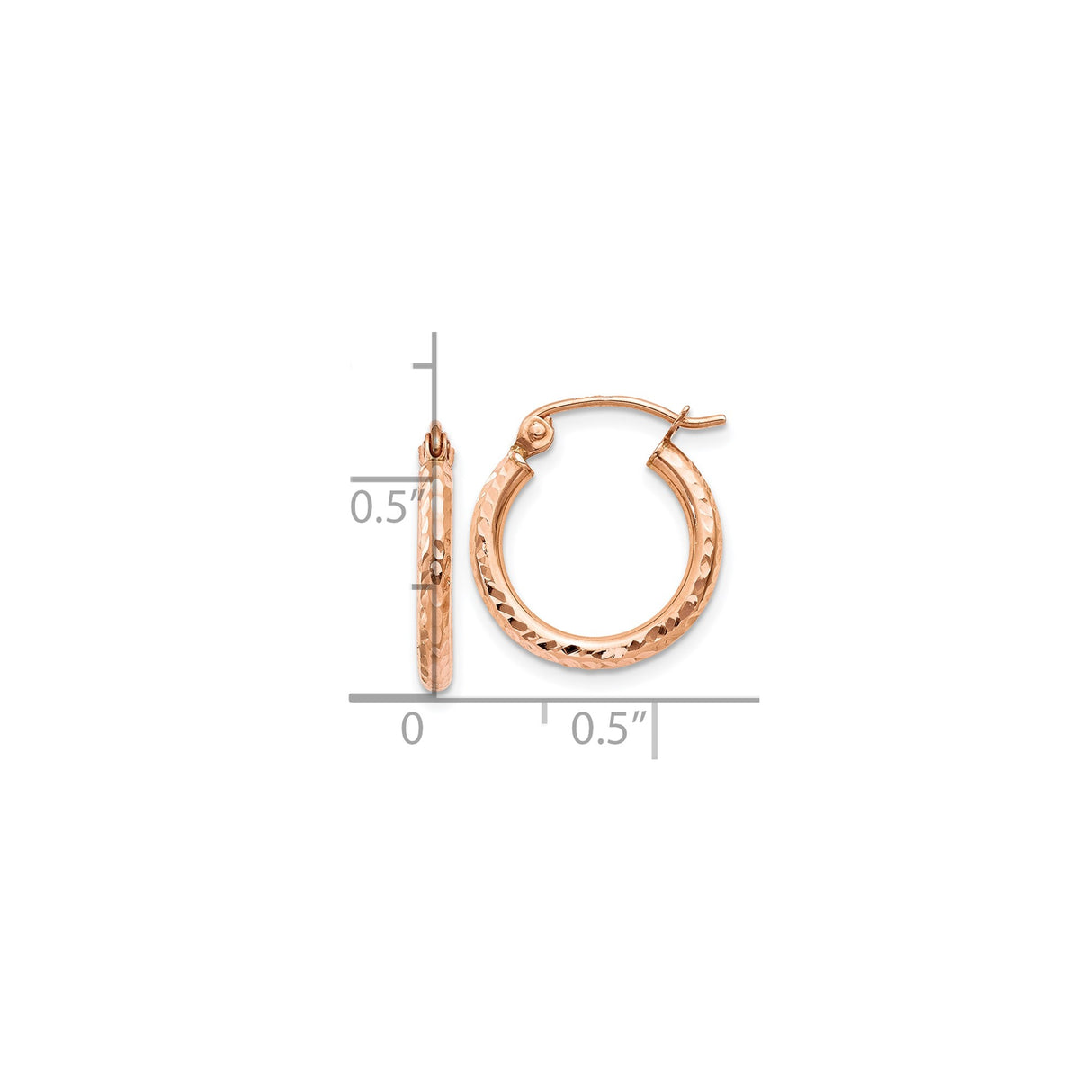 10k Rose Gold Hoop Earrings with Textured Diamond-Cut Finish, Lightweight Hinged Design