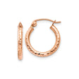10k Rose Gold Hoop Earrings with Textured Diamond-Cut Finish, Lightweight Hinged Design