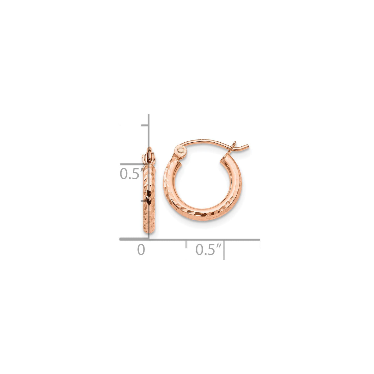 10k Rose Gold Hoop Earrings with Hammered Texture, Lightweight Round Design for Women