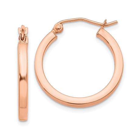 10k Rose Gold Hoop Earrings, High Polish Finish, Lightweight Classic Minimalist Design