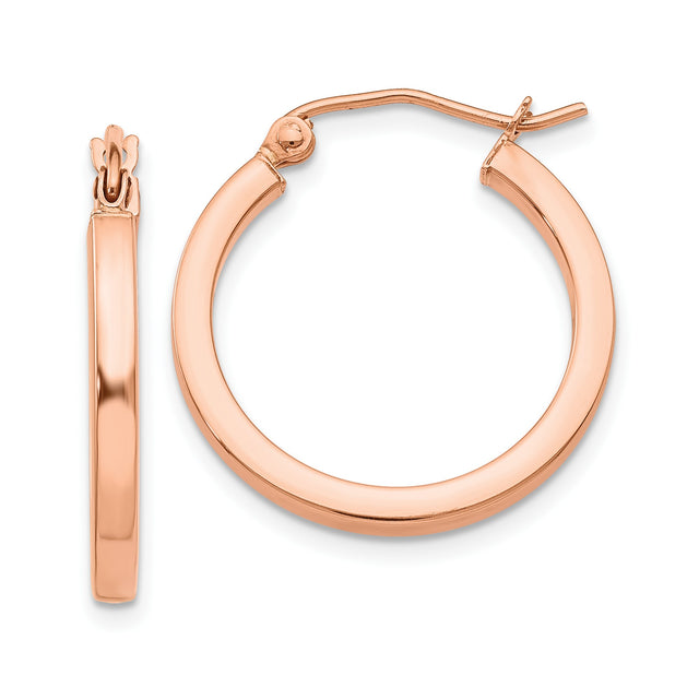 10k Rose Gold Hoop Earrings, High Polish Finish, Lightweight Classic Minimalist Design
