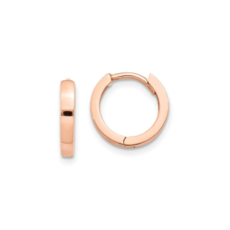 10k Rose Gold Hoop Earrings, Polished Lightweight Small Hoops with Hinged Snap Closure