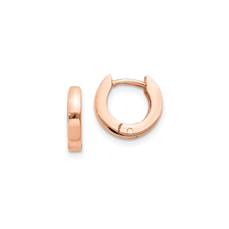 10k Rose Gold Small Hoop Earrings with Hinged Snap Closure, Polished Finish, Minimalist Design