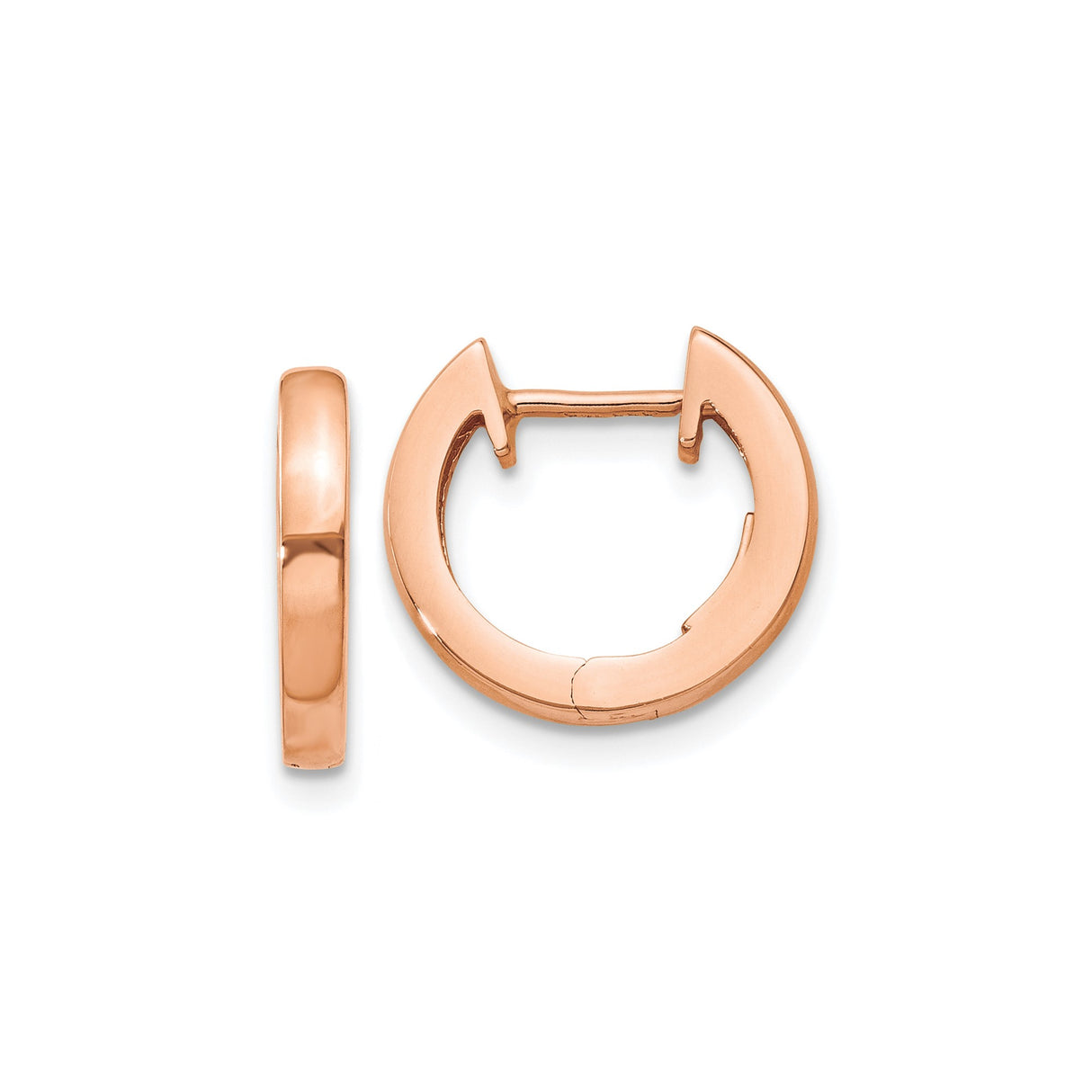10k Rose Gold Hoop Earrings, Smooth Polished Hinged Hoops, Lightweight Minimalist Style