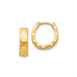 10k Yellow Gold Huggie Hoop Earrings, Textured Diamond Cut Oval Hoops with Polished Finish