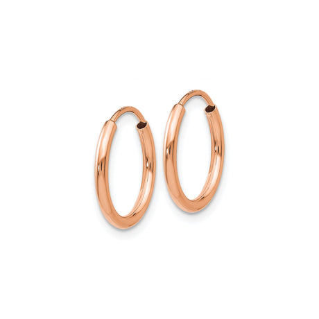 10k Rose Gold Hoop Earrings, Polished Minimalist Round Tube Style for Women