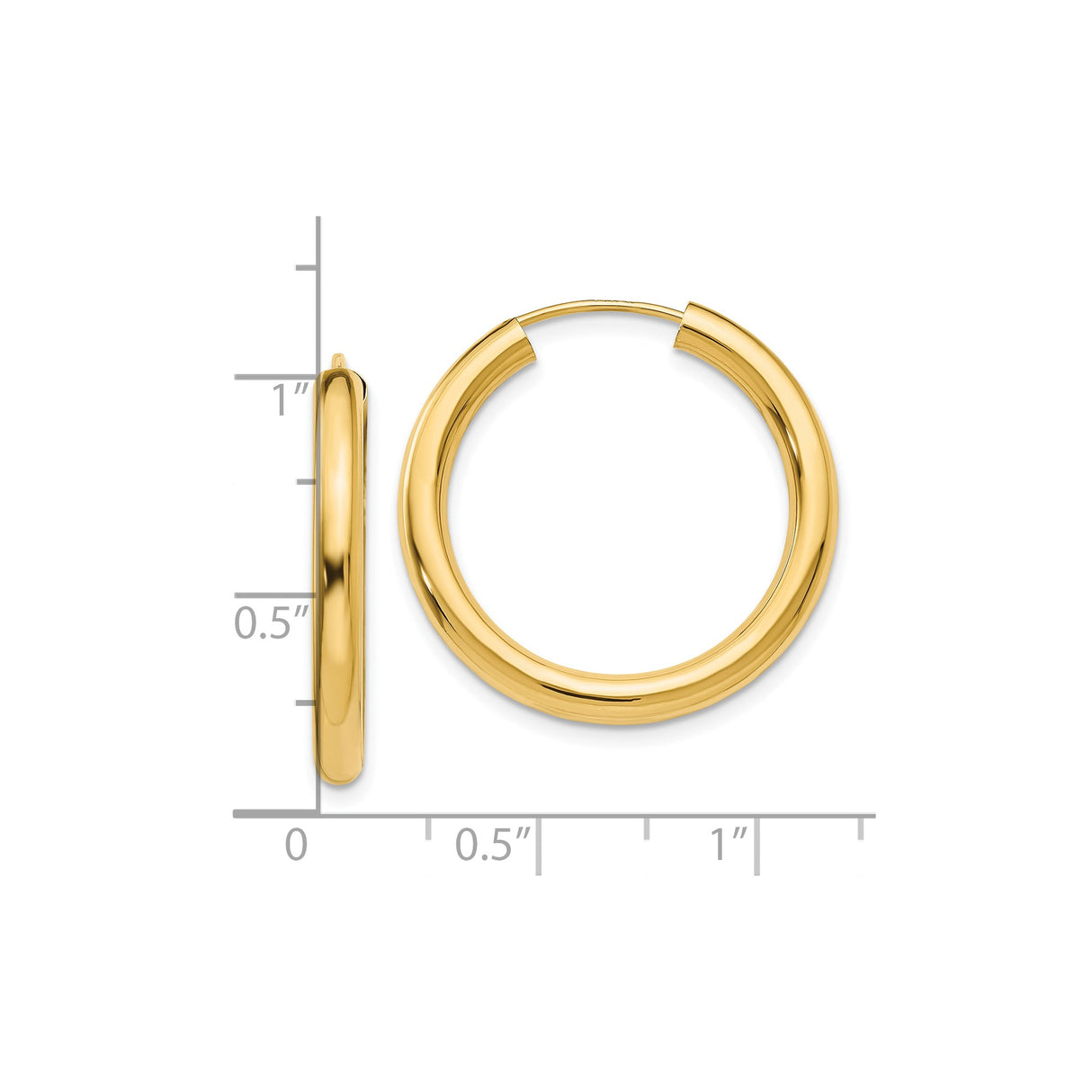 10k Yellow Gold Hoop Earrings, Classic Polished Endless Tube Hoops, Lightweight Minimalist Design