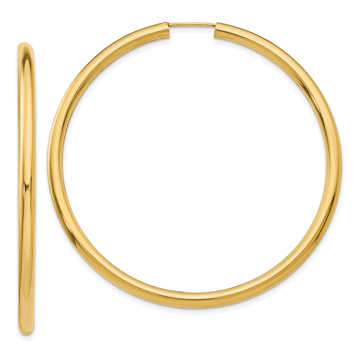 10k Yellow Gold Hoop Earrings, Classic Polished Tube Style with Minimalist Round Design