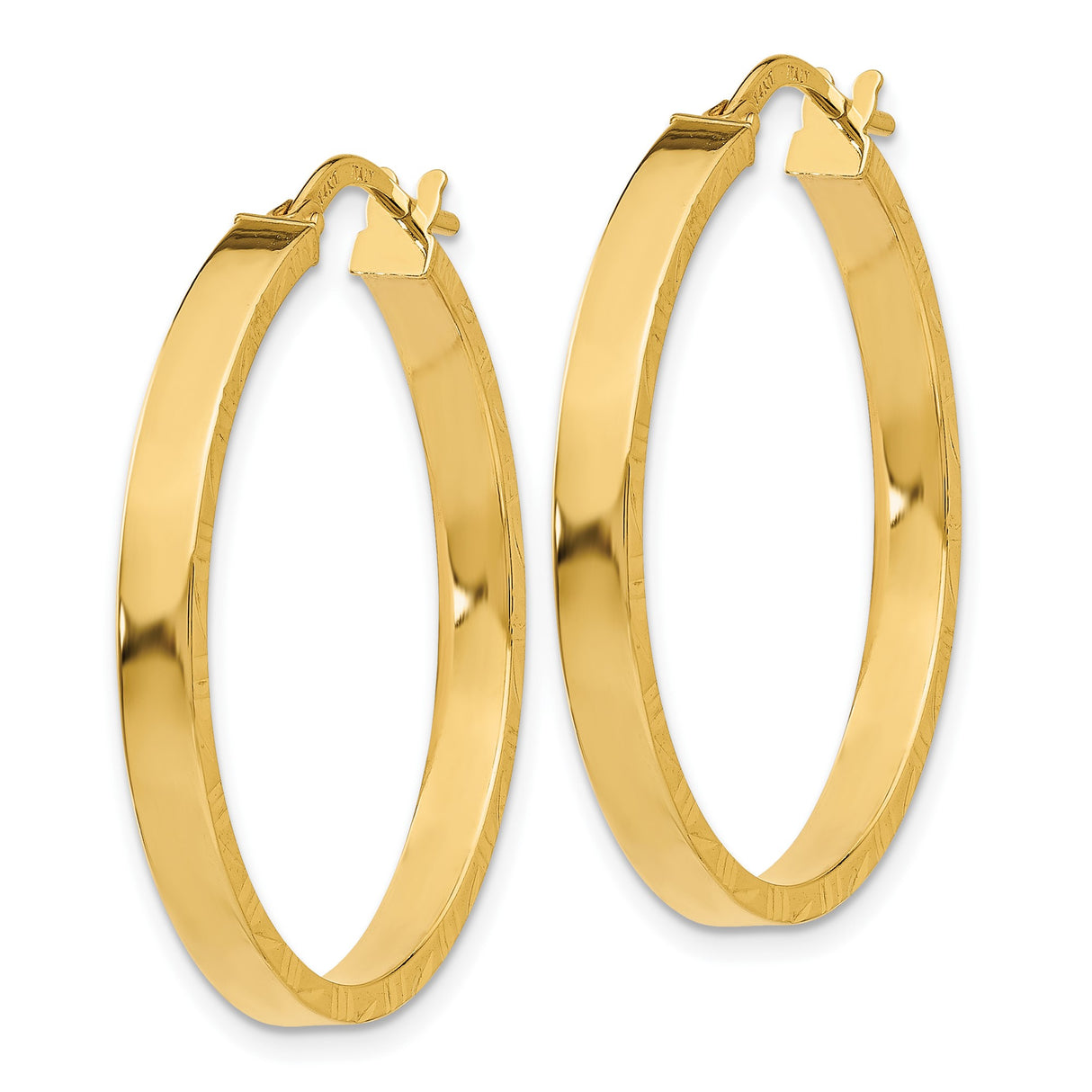10k Yellow Gold Hoop Earrings, Diamond Cut Textured Finish, Classic Round Design