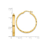 10k Yellow Gold Hoop Earrings, Diamond Cut Textured Finish, Classic Round Design