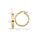10k Yellow Gold Hoop Earrings, Textured Diamond-Cut Lightweight Polished Medium Hoops for Women