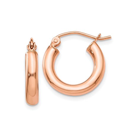10k Rose Gold Hoop Earrings, Medium Width Classic Polished Design for Women