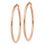 10k Rose Gold Hoop Earrings with Hammered Diamond Cut Texture, Lightweight Modern Design