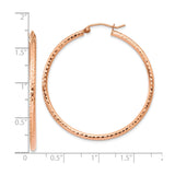 10k Rose Gold Hoop Earrings with Hammered Diamond Cut Texture, Lightweight Modern Design