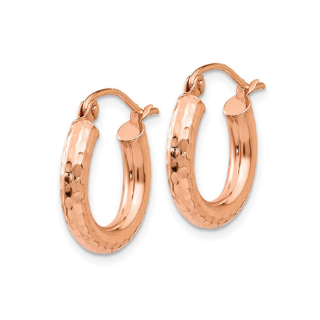 10k Rose Gold Hammered Hoop Earrings, Textured Lightweight Round Hoops for Women