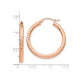 10k Rose Gold Hoop Earrings, Diamond Cut Textured Round Hoops with Polished Finish