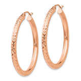 10k Rose Gold Hoop Earrings, Diamond Cut Round Hoops with Polished Finish and Latch Back Closure