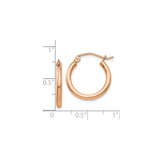 10k Rose Gold Hoop Earrings, Polished Round Tube with Latch Back, Lightweight Minimalist Design