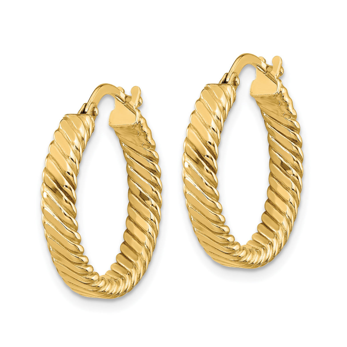 10k Yellow Gold Hoop Earrings, Twisted Rope Design with Polished Finish, Medium Size