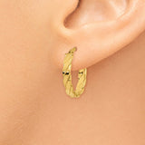 10k Yellow Gold Hoop Earrings, Twisted Italian Rope Design, Shiny Oval Lightweight Style
