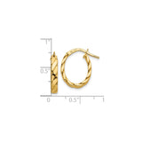 10k Yellow Gold Hoop Earrings, Twisted Italian Rope Design, Shiny Oval Lightweight Style