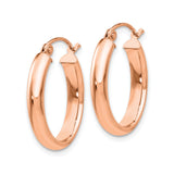 10k Rose Gold Hoop Earrings, Oval Tube Design with Polished Finish and Hinged Snap Back Closure