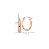 10k Rose Gold Oval Hoop Earrings, Smooth Polished Finish, Lightweight Minimalist Style for Women