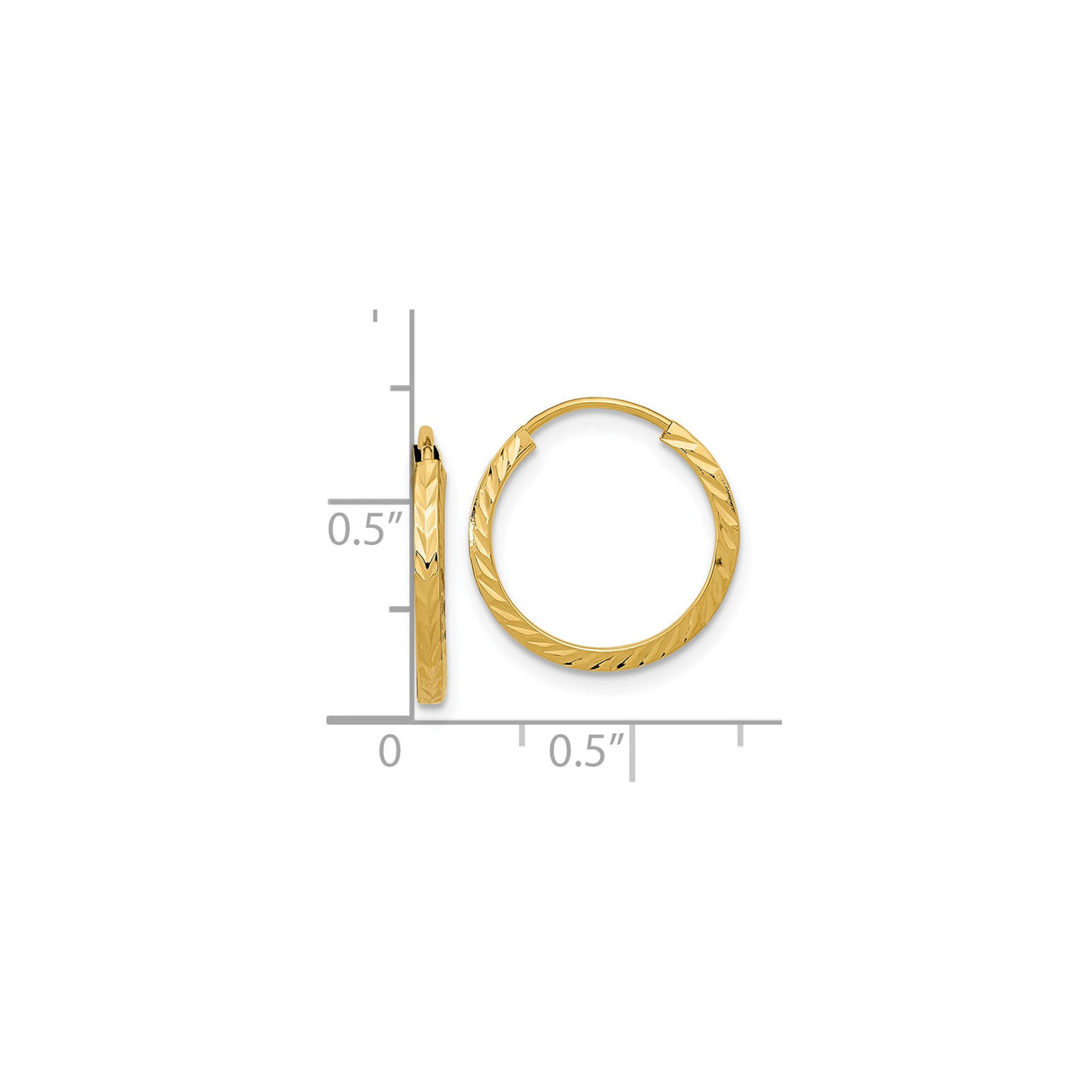 10k Yellow Gold Hoop Earrings, Diamond Cut Round Hoops with Polished Finish