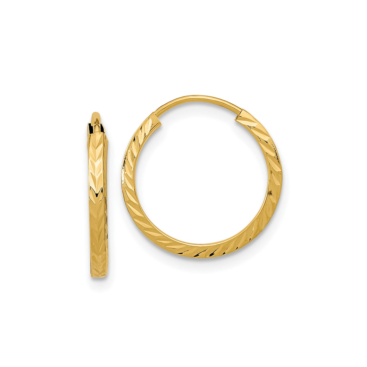10k Yellow Gold Hoop Earrings, Diamond Cut Round Hoops with Polished Finish