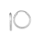 10k White Gold Hoop Earrings with Diamond Cut Chevron Pattern, Lightweight Modern Style