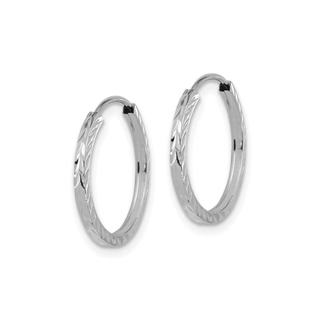 10k White Gold Hoop Earrings, Diamond Cut Texture, Lightweight Classic Round Design for Women