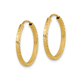 10k Yellow Gold Hoop Earrings, Textured Diamond Cut Round Hoops with Polished Finish